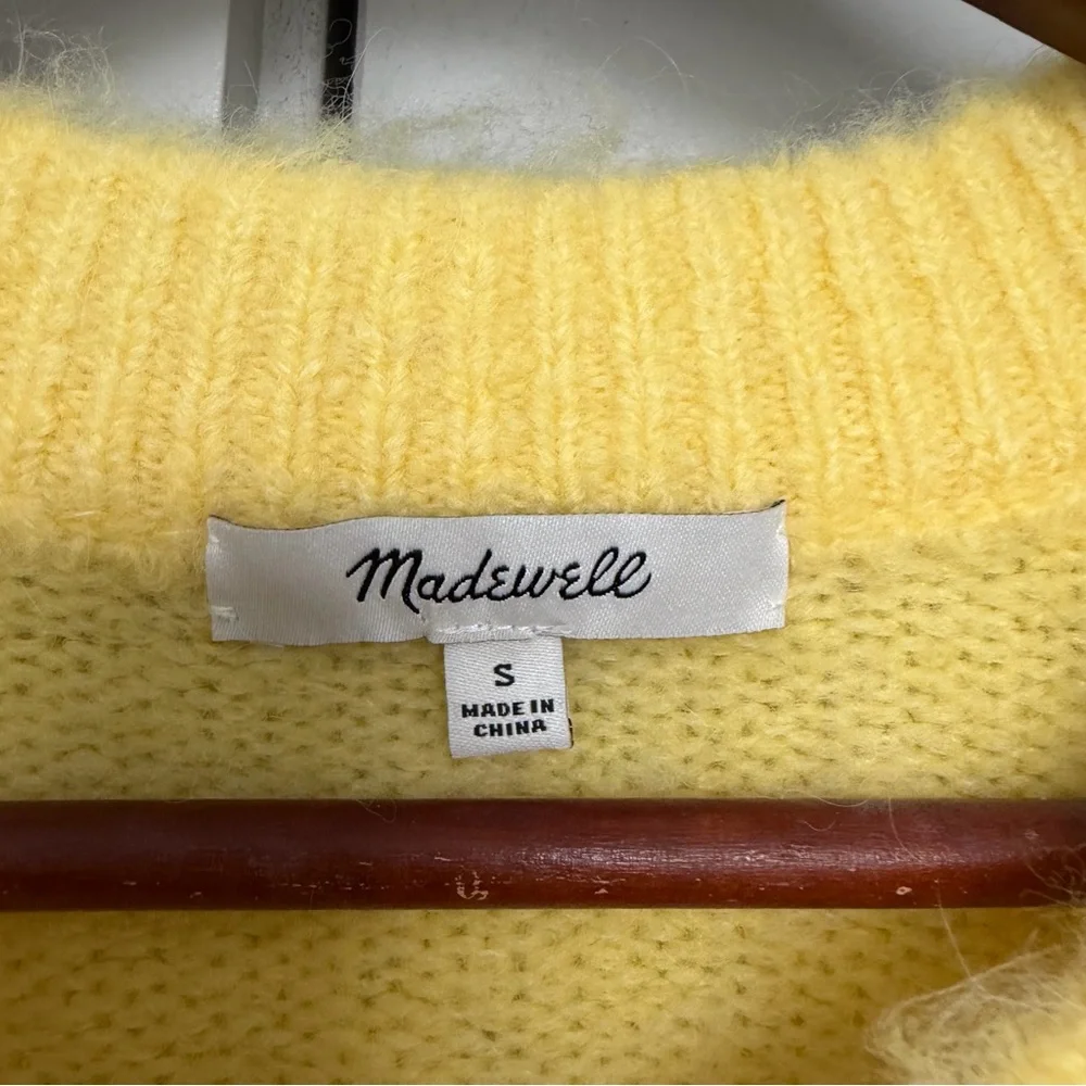 MADEWELL FUZZY BRUSHED VNECK SWEATER HEATHER LEAMON WOMENS SMALL